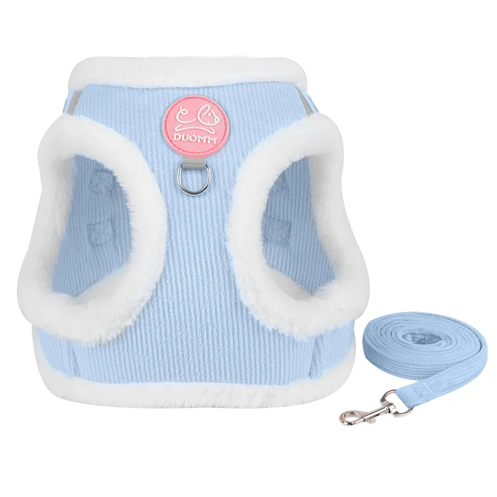Fur-Lined Winter Dog Harness & Leash Set — Warm Plush Pet Harness for Chihuahua, Yorkie & Small Puppies