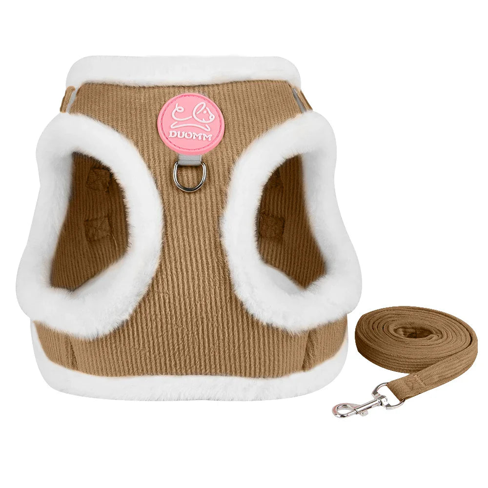 Fur-Lined Winter Dog Harness & Leash Set — Warm Plush Pet Harness for Chihuahua, Yorkie & Small Puppies