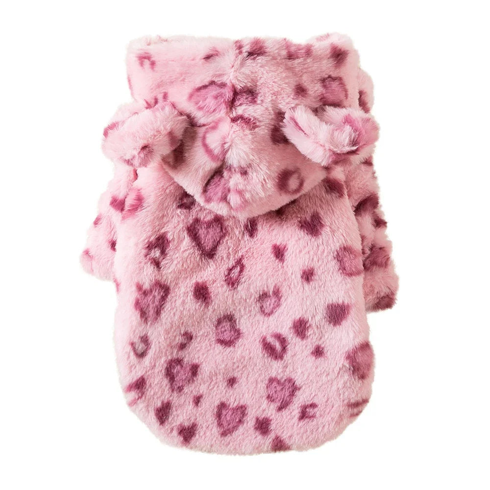 Leopard Fleece Dog Hoodie Coat Jacket Warm Winter Clothes for Small Dogs French Bulldog Chihuahua