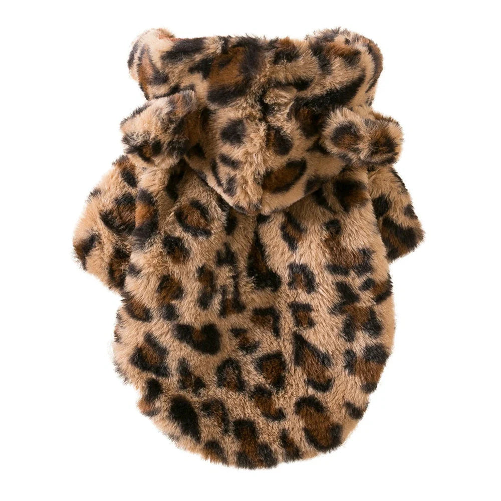 Leopard Fleece Dog Hoodie Coat Jacket Warm Winter Clothes for Small Dogs French Bulldog Chihuahua